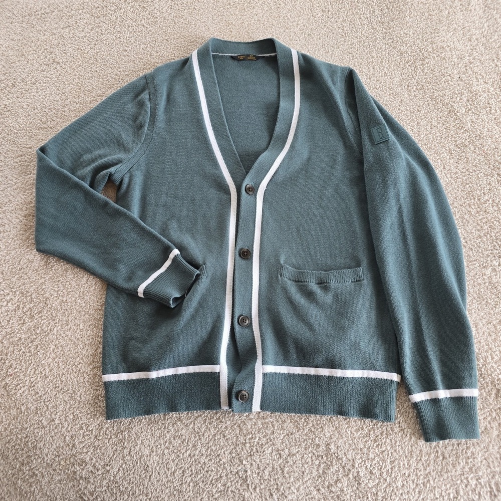Rhone Tidal Green/white Earl‎ V-neck Golf Cardigan Sweater Men's Size S